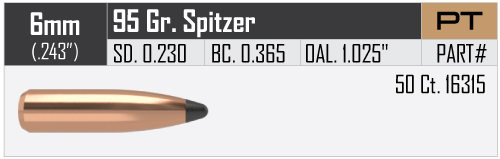 Proj - 6mm Nosler 95gn Spitzer Partion - 50