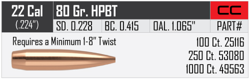 Proj  - 22cal - Nosler 80gr HPBT Custom Competition / 100pk